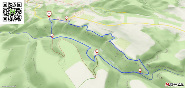 Mapa naší okružní cesty kolem hradu Helfenburk z Mapy.cz