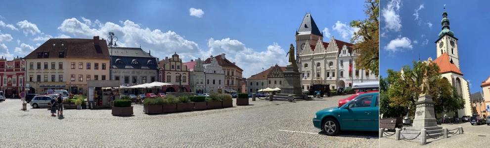 Žižkovo náměstí - můžete se zde najíst, napít, bát se v podzemí se strašidly nebo v podzemí bez strašidel...