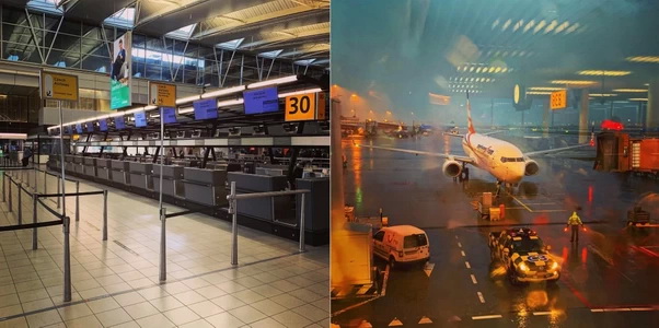 Tak zase v evropě na letišti Schiphol v Amsterdamu. Letadlo nám trochu zmoklo, ale ani hroby s blesky nás nakonec nezastavily.