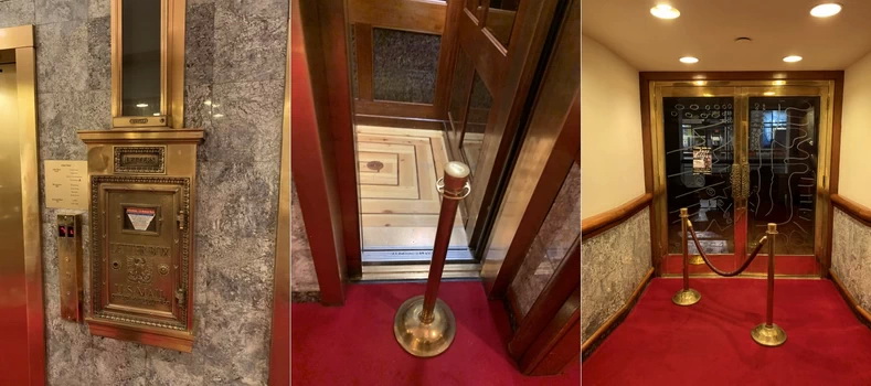 Náš tříhvězdičkový hotel Roger Smith zářil zlatou a červenou barvou, kam jste se jen podívali. Je to jeden z mála zachovaných starých hotelů. Výtahy, které byly často poruchové, jsou ještě původní od firmy Marcato Elevator, jež v NY dodává výtahy od roku 1903. Potrubní pošta už sice nefunguje, ale je to krásný vzpomínka na staré časy!